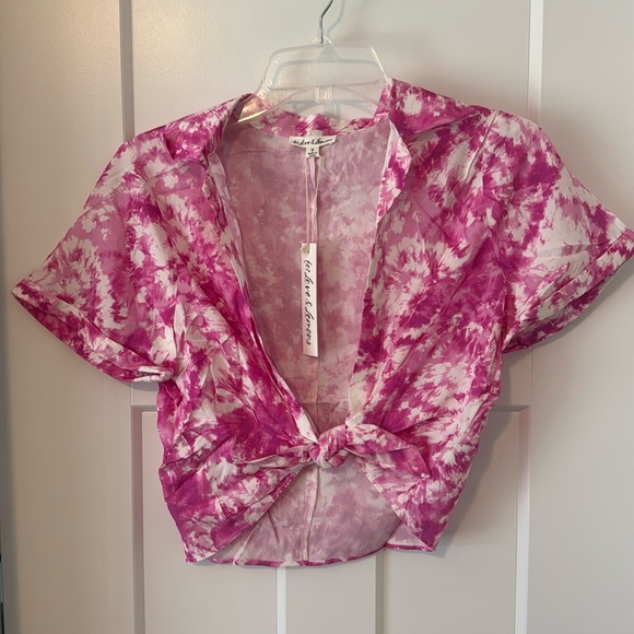 For Love And Lemons Pink Tie-Front Button Down Shirt - Picture 3 of 6